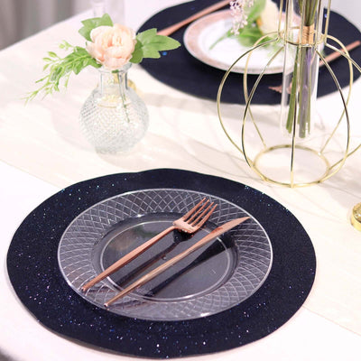6-Pack Placemats Glitter Design Navy Blue Sparkle Round - Non-Slip Decorative Dining Table Mats 13"