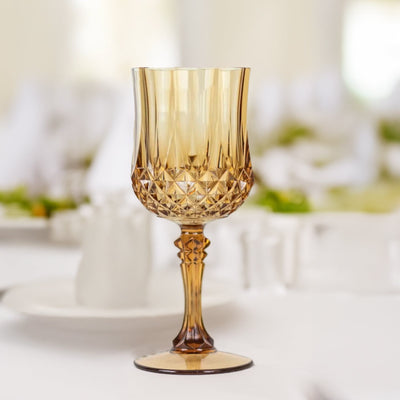 6-Pack Plastic Cocktail Goblets Amber Gold Transparent Crystal Cut - Shatterproof Drinkware 8oz - Drinkware
