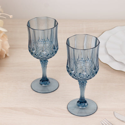 6-Pack Plastic Cocktail Goblets Dusty Blue Transparent Crystal Cut - Shatterproof Drinkware 8oz - Drinkware