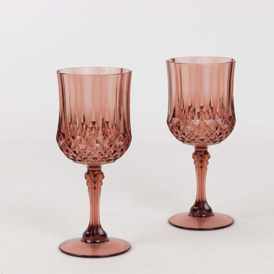 6-Pack Plastic Cocktail Goblets Dusty Rose Transparent Crystal Cut - Shatterproof Drinkware 8oz - Drinkware