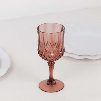 6-Pack Plastic Cocktail Goblets Dusty Rose Transparent Crystal Cut - Shatterproof Drinkware 8oz - Drinkware