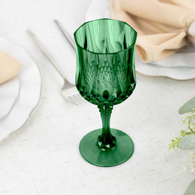 6-Pack Plastic Cocktail Goblets Hunter Emerald Green Transparent Crystal Cut - Shatterproof Drinkware 8oz - Drinkware