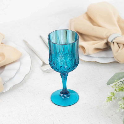 6-Pack Plastic Cocktail Goblets Ocean Blue Transparent Crystal Cut - Shatterproof Drinkware 8oz - Drinkware