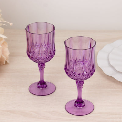 6-Pack Plastic Cocktail Goblets Purple Transparent Crystal Cut - Shatterproof Drinkware 8oz - Drinkware