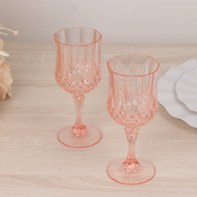6-Pack Plastic Cocktail Goblets Transparent Blush Crystal Cut - Shatterproof Drinkware 8oz - Drinkware