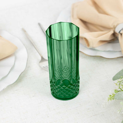 6-Pack Plastic Cocktail Tumblers Hunter Emerald Green Transparent Crystal Cut Style - Shatterproof Highball Glasses