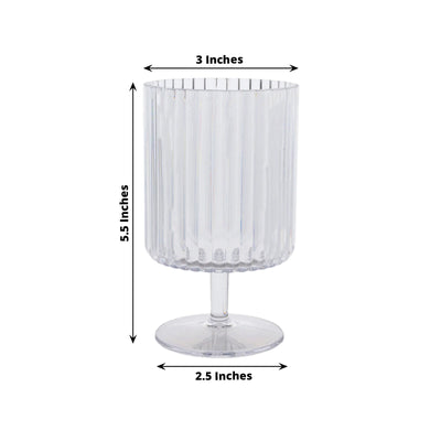 6-Pack Plastic Goblets Clear Vintage Ribbed Pattern Short Stem - Reusable Wine Glasses 12oz - Drinkware