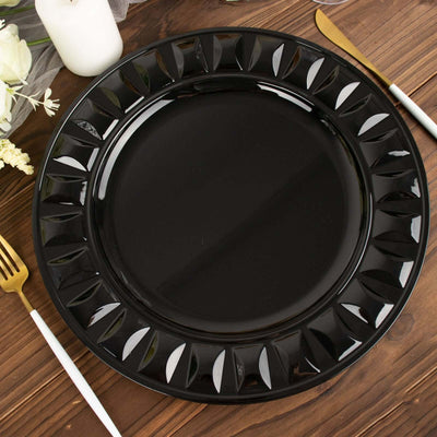 6-Pack Plastic Round Charger Plates 13’’ in Black with Bejeweled Rim Luxe Decorative Dinner Party Charger Tableware