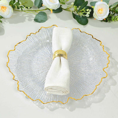 6-Pack Plastic Round Charger Plates 13’’ in Clear Reef Design with Gold Rim Decorative Dinner Party Serving Plates