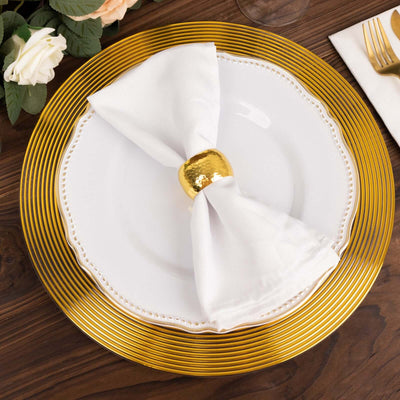 6-Pack Plastic Round Charger Plates 13’’ in Clear with Gold Lined Ring Rim Classy Dinner Serving Plates - Decorative