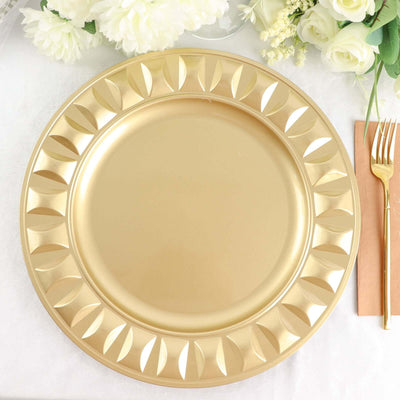 6-Pack Plastic Round Charger Plates 13’’ in Gold with Bejeweled Rim Luxe Decorative Dinner Party Charger Tableware
