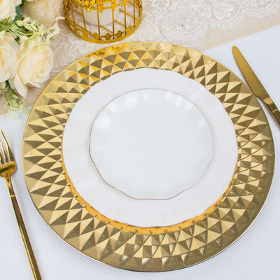 6-Pack Plastic Round Charger Plates 13’’ in Gold with Diamond Pattern Sparkling Disposable Dinner Charger Tableware