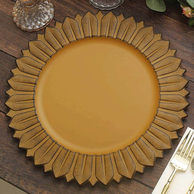 6-Pack Plastic Round Charger Plates 13’’ in Mustard Yellow with Sunflower Rim Matte Finish Disposable Dinner Charger
