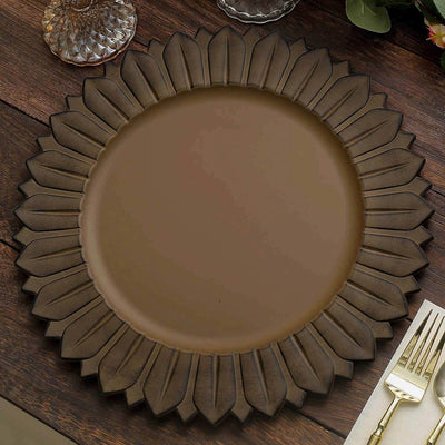 6-Pack Plastic Round Charger Plates 13’’ in Natural with Sunflower Rim Matte Finish Disposable Dinner Charger Tableware