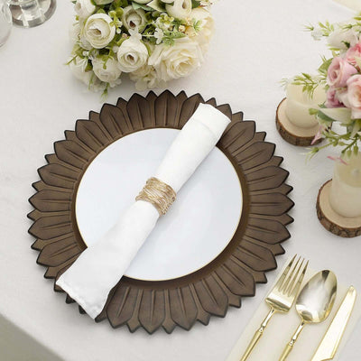 6-Pack Plastic Round Charger Plates 13’’ in Natural with Sunflower Rim Matte Finish Disposable Dinner Charger Tableware