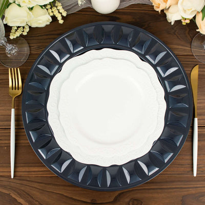 6-Pack Plastic Round Charger Plates 13’’ in Navy Blue with Bejeweled Rim Luxe Decorative Dinner Party Charger Tableware