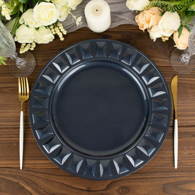 6-Pack Plastic Round Charger Plates 13’’ in Navy Blue with Bejeweled Rim Luxe Decorative Dinner Party Charger Tableware