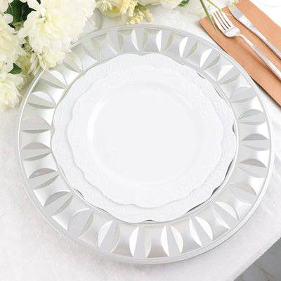 6-Pack Plastic Round Charger Plates 13’’ in Silver with Bejeweled Rim Luxe Decorative Dinner Party Charger Tableware