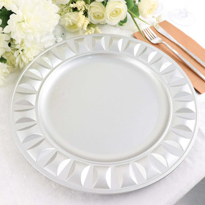 6-Pack Plastic Round Charger Plates 13’’ in Silver with Bejeweled Rim Luxe Decorative Dinner Party Charger Tableware