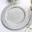 6-Pack Plastic Round Charger Plates 13" in Silver with Embossed Peacock Pattern, Stylish Disposable Charger Tableware