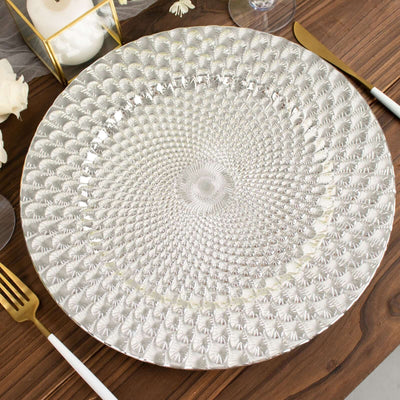 6-Pack Plastic Round Charger Plates 13’’ in Silver with Peacock Pattern Exquisite Decorative Dinner Party Charger