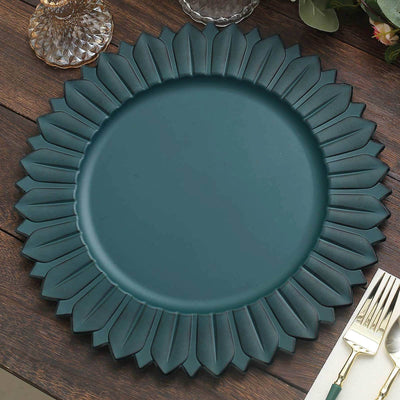 6-Pack Plastic Round Charger Plates 13’’ in Teal with Sunflower Rim Matte Finish Disposable Dinner Charger Tableware