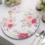 6-Pack Plastic Round Charger Plates 13" in White with Assorted Rose Floral Print, Decorative Dinner Party Charger Tableware