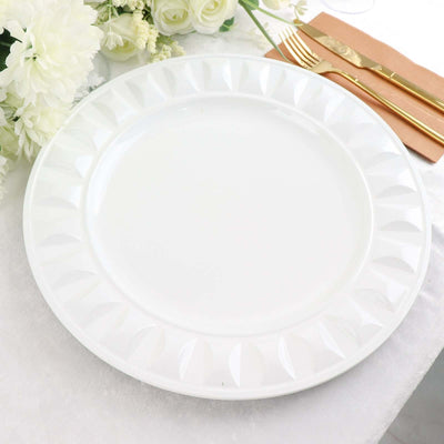 6-Pack Plastic Round Charger Plates 13" in White with Bejeweled Rim, Luxe Decorative Dinner Party Charger Tableware