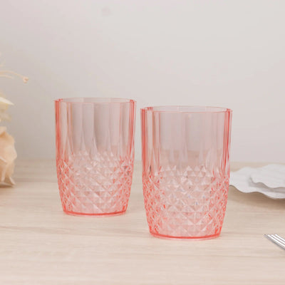 6-Pack Plastic Short Tumblers Transparent Blush Crystal Cut Style - Reusable All-Purpose Glasses 16oz - Drinkware