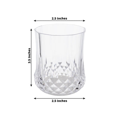 6-Pack Plastic Whiskey Cups Clear Crystal Cut Style - Reusable Stemless Wine Glasses 8oz - Drinkware
