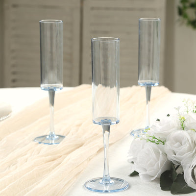 6-Pack Plastic Wine Mimosa Goblets Transparent Dusty Blue Cylindrical Shape - Reusable Champagne Flute Glasses 9.5’’