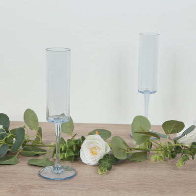 6-Pack Plastic Wine Mimosa Goblets Transparent Dusty Blue Cylindrical Shape - Reusable Champagne Flute Glasses 9.5’’