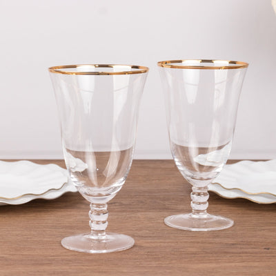 6-Pack Red Wine Glasses Clear Gold Rimmed Design with Short Beaded Stem - Chic Crystal Goblets for Drinks & Events 16oz