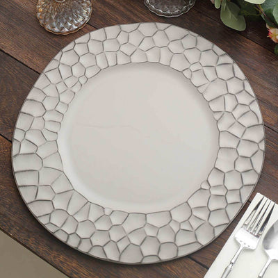 6-Pack Round Charger Plates 13’’ in Gray with Hammered Rim Matte Finish Modern Dinner Charger Tableware - Decorative