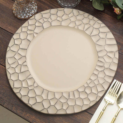 6-Pack Round Charger Plates 13’’ in Taupe with Hammered Rim Matte Finish Modern Dinner Charger Tableware - Decorative