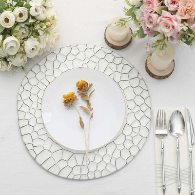 6-Pack Round Charger Plates 13’’ in White with Hammered Rim Matte Finish Modern Dinner Charger Tableware - Decorative