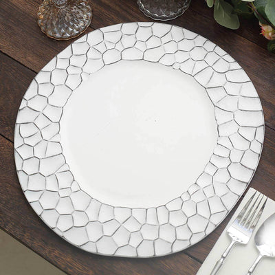 6-Pack Round Charger Plates 13’’ in White with Hammered Rim Matte Finish Modern Dinner Charger Tableware - Decorative