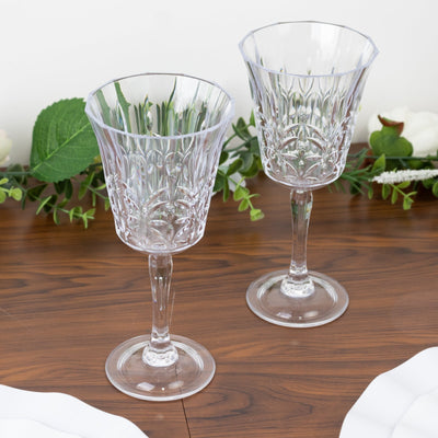 6 Pack Shatterproof Plastic Cocktail Glasses Clear with Embossed Leaf Pattern 10oz Reusable Wine Glasses - 8’’