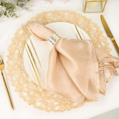 6-Pack Table Placemats Woven Fiber Design Beige Round - Disposable Mats for Dining and Events 15’’ - Placemat