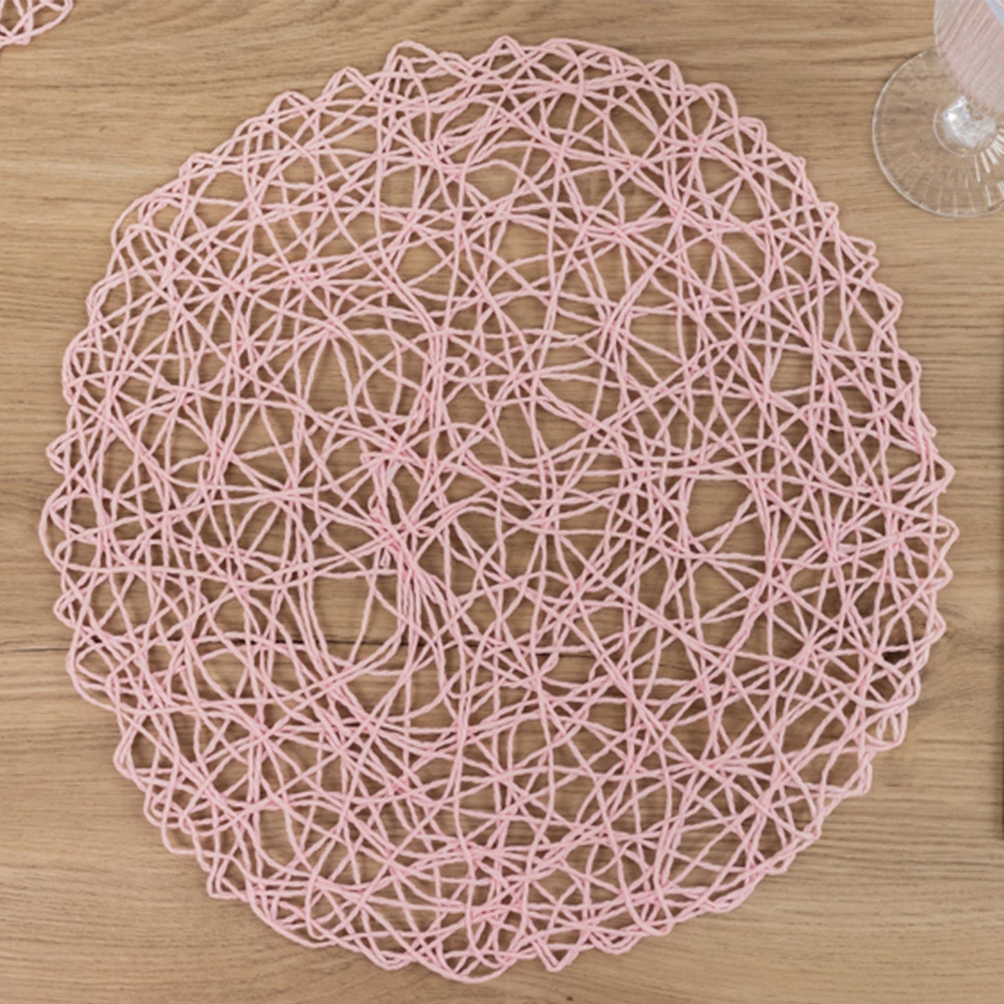 6-Pack Table Placemats Woven Fiber Design Blush Round - Disposable Mats for Dining and Events 15"