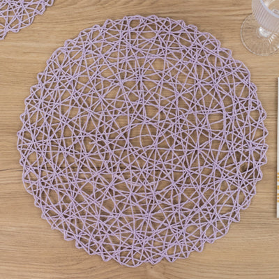 6-Pack Table Placemats Woven Fiber Design Lavender Lilac Round - Disposable Mats for Dining and Events 15’’ - Placemat