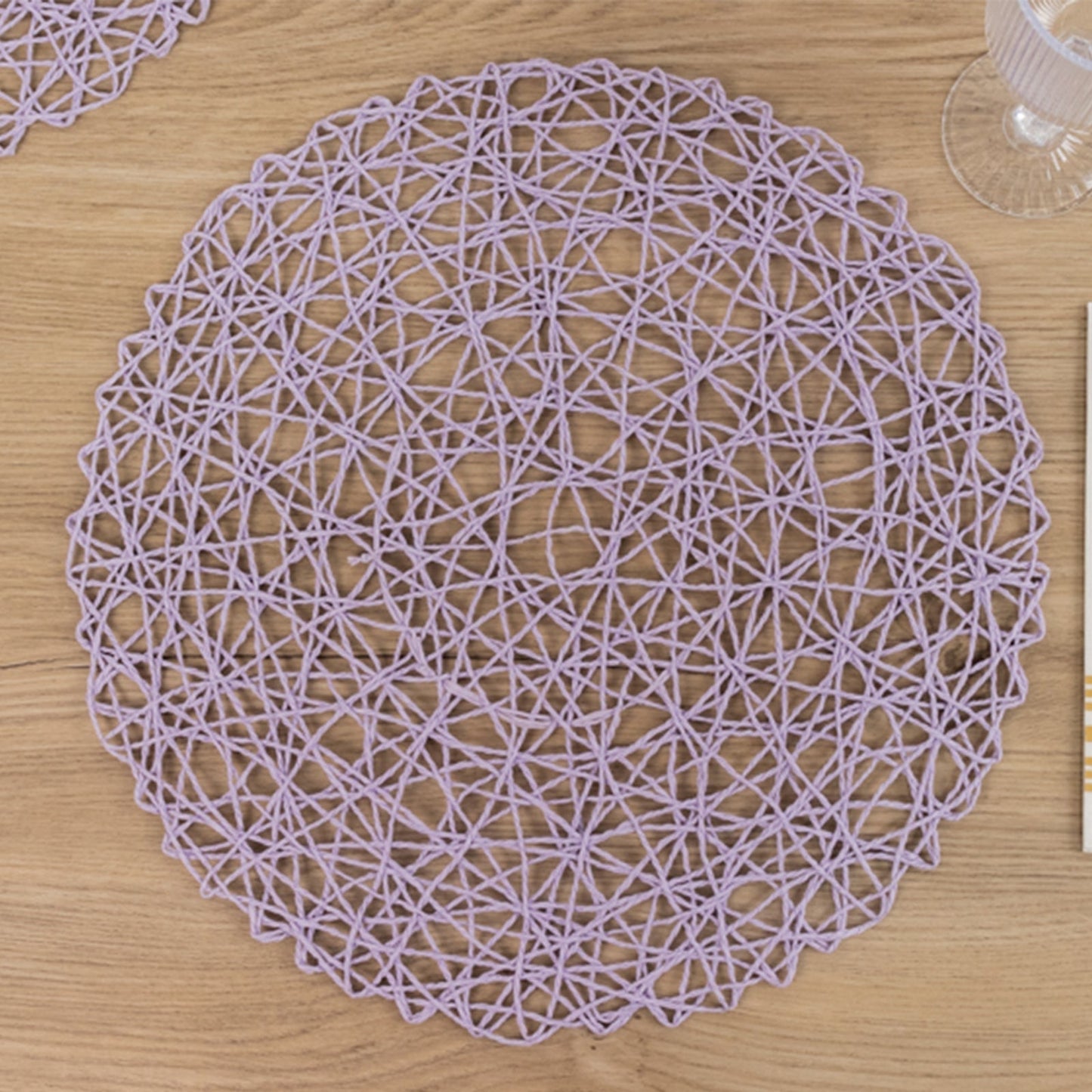 6-Pack Table Placemats Woven Fiber Design Lavender Lilac Round - Disposable Mats for Dining and Events 15"