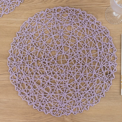 6-Pack Table Placemats Woven Fiber Design Lavender Lilac Round - Disposable Mats for Dining and Events 15"
