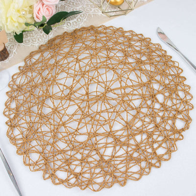 6-Pack Table Placemats Woven Fiber Design Natural Round - Disposable Mats for Dining and Events 15’’ - Placemat