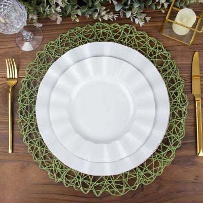 6-Pack Table Placemats Woven Fiber Design Olive Green Round - Disposable Mats for Dining and Events 15’’ - Placemat