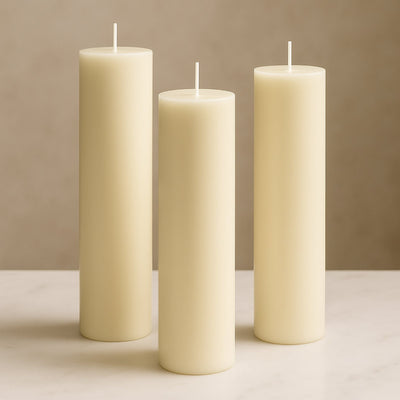 6-Pack Unscented Dripless Pillar Candles â€“ 3’’x12’’ Ivory Paraffin Wax with Smokeless Cotton Wicks Clean &