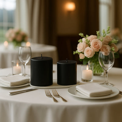 6-Pack Unscented Dripless Pillar Candles â€“ 3’’x3’’ Black Paraffin Wax with Smokeless Cotton Wicks Clean &