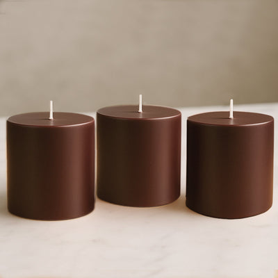 6-Pack Unscented Dripless Pillar Candles â€“ 3’’x3’’ Cinnamon Brown Paraffin Wax with Smokeless Cotton Wicks Clean &