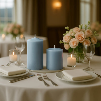 6-Pack Unscented Dripless Pillar Candles â€“ 3’’x3’’ Dusty Blue Paraffin Wax with Smokeless Cotton Wicks Clean &