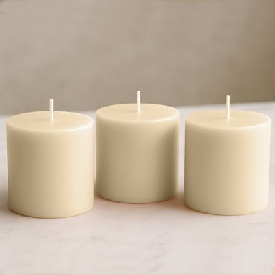 6-Pack Unscented Dripless Pillar Candles â€“ 3’’x3’’ Ivory Paraffin Wax with Smokeless Cotton Wicks Clean &
